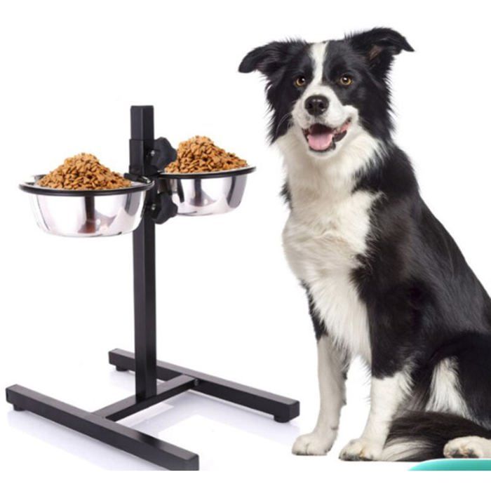 Bar Alimentation pour Chien Deluxe Hauteur Réglable Noir Label