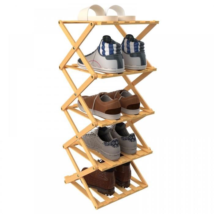 KEDIA Étagère à Chaussures Pliable en Bambou 25*25*86cm Couleur Bois Naturel 5 Niveaux Range Chaussures Vertical Étagère