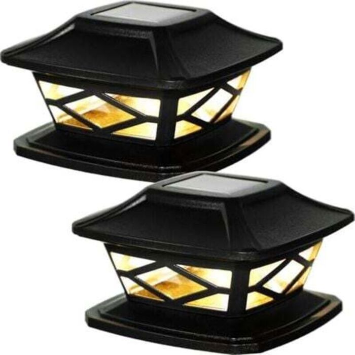 2 Pièces Lampes De Poteau De Chapeau Solaires Extérieures Lumières De Poteau Led Étanches Lampadaires Solaires De Clôture Décorati