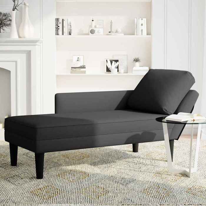 Noir Siège/Fauteuil - ZENCORE® Fauteuil long/Chaise longue - avec coussin et accoudoir droit - noir velours - 132x51