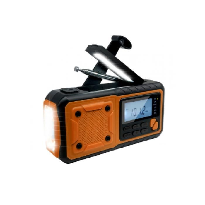 Radio de secours solaire 4000mAh AM FM WB avec manivelle USB-C lampe torche batterie externe camping urgence survie portable