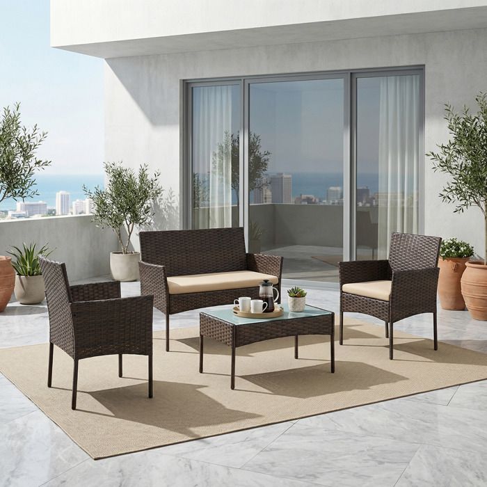 Ensemble table chaise de jardin 4 Places Fauteuils et Banquette en Résine Tressée pour Patio Marron et Taupe Ensemble table chaise de jardin 4 Places Fauteuils et Banquette en Résine Tressée pour Patio Marron et Taupe