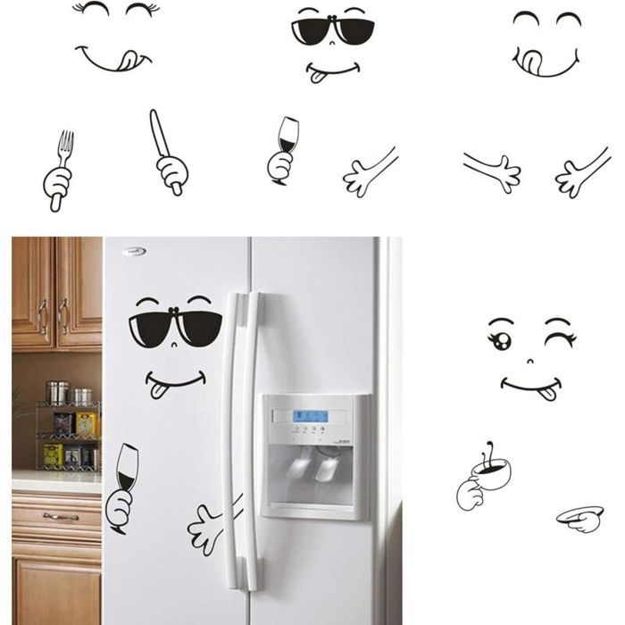 Lot de 4 aimants de réfrigérateur mignons autocollants amovibles avec visage souriant mignons