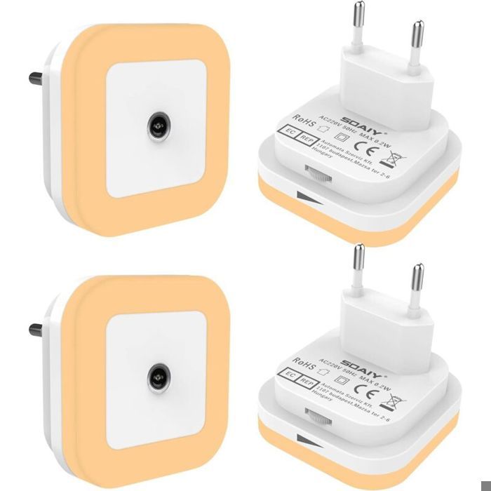 4 Pcs Veilleuse LED Automatique Lampe de Nuit à Capteur Crépusculaire LED lampe dimmable Veilleuse Prise Électrique Blanc Chaud