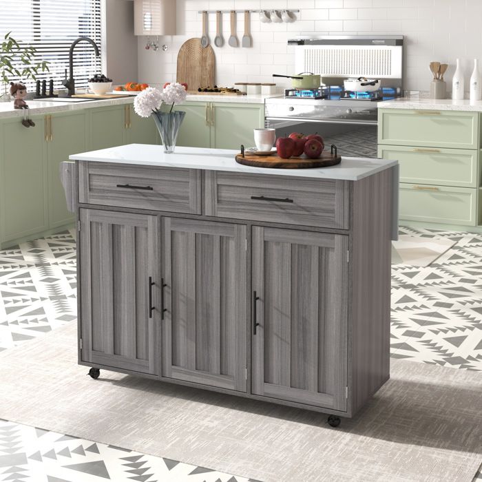 Anrichte sur roulettes 129x46(71)x91.5cm avec table pliante rangement intérieur et 2 tiroirs cuisine et salle à manger