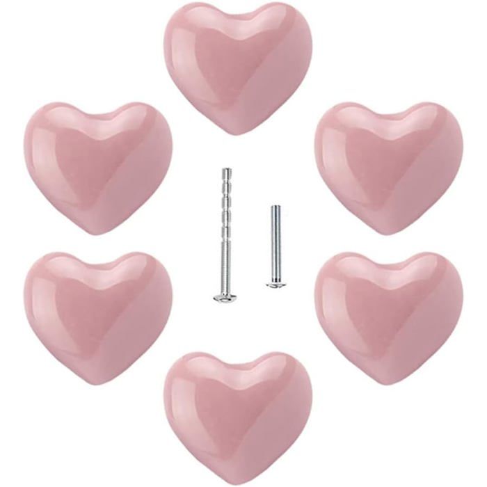 Lot de 6 boutons en céramique en forme de cœur pour tiroir darmoire porte placard chambre à coucher maison avec 2 types de vis