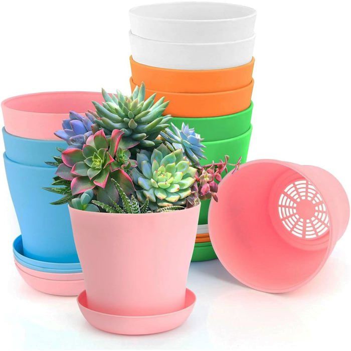 Pots De Fleurs 10 Pièces Petits Pot De Fleur 10Cm Colorés Petits Pot Plastique Plante Avec Soucoupe Pour Intérieur Extérieur[PP32]