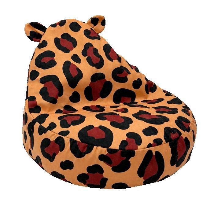 Pouf Enfant Léopard Fauteuil Poire Doux avec Oreilles Décoratives 67 × 58 × 50 cm