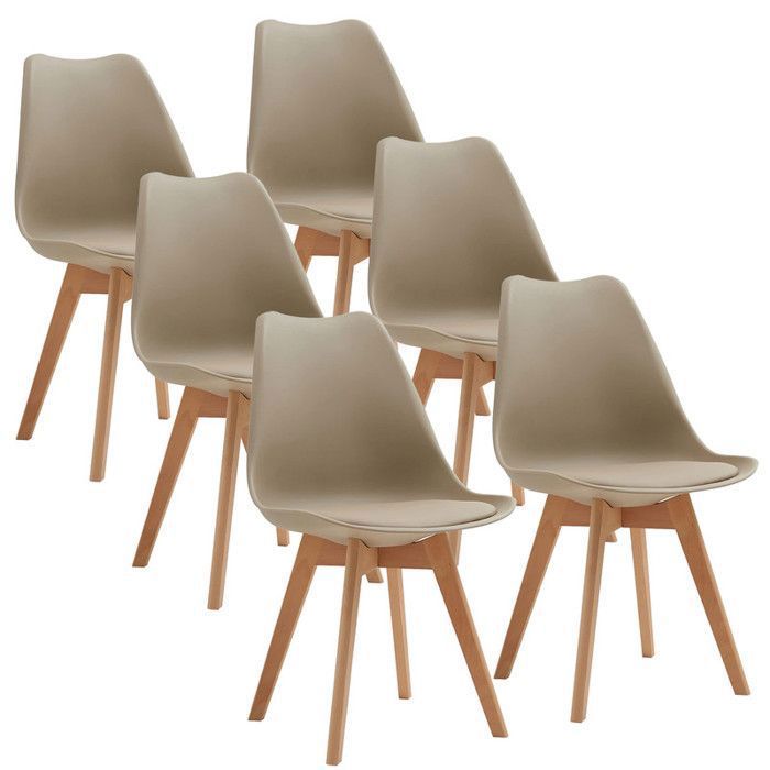 Lot de 6 Chaises - Chaises Scandinave - Pieds en bois - L 49 x P 42 x H 83 (Beige)