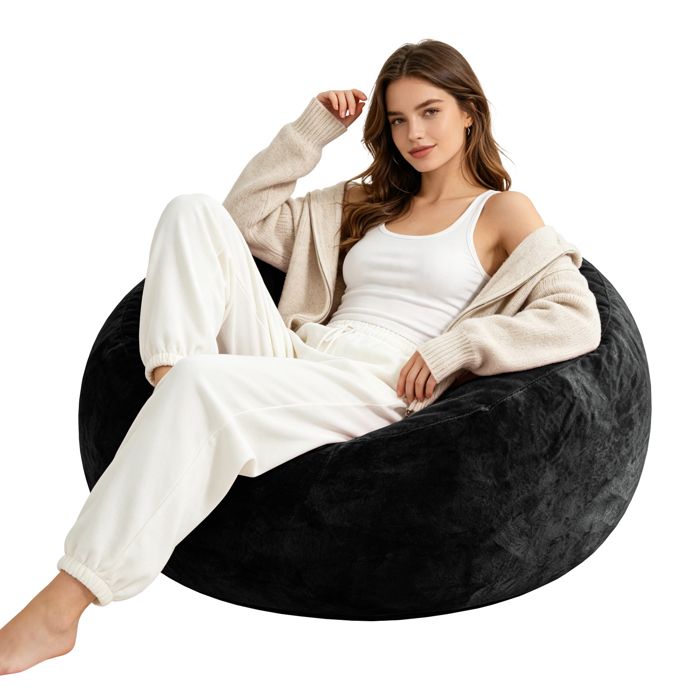 Pouf confortable - Noir - Éponge - 100x100x50 cm - 10 kg - Pouf 4FT - Remplissage billes écologiques - Housses lavables