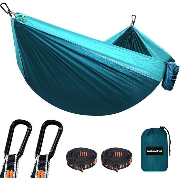 Hamac petit format bleu foncé bleu 275x140cm aéré charge 300kg adapté aux séjours camping