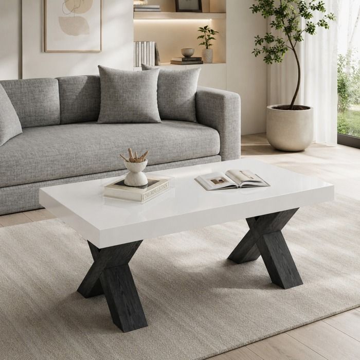Table basse Salon Rectangulaire Ouvert Laqué Table à Manger Pour Salon Canapé Table Style Moderne Minimaliste 100x50x40cm
