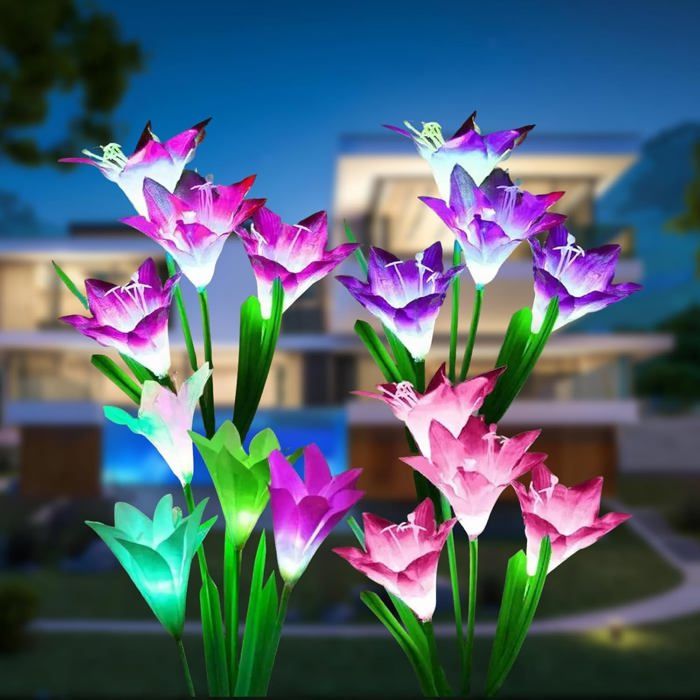 Lot de 4 lampes solaires nénuphar - éclairage extérieur jardin 7 couleurs RGB IP65 capteur crépusculaire - autonomie 8 à 12 heures