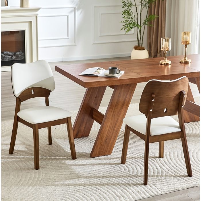 COVREO Lot de 2 chaises de salle a manger dossier papillon assise rembourree bois dhevea blanc