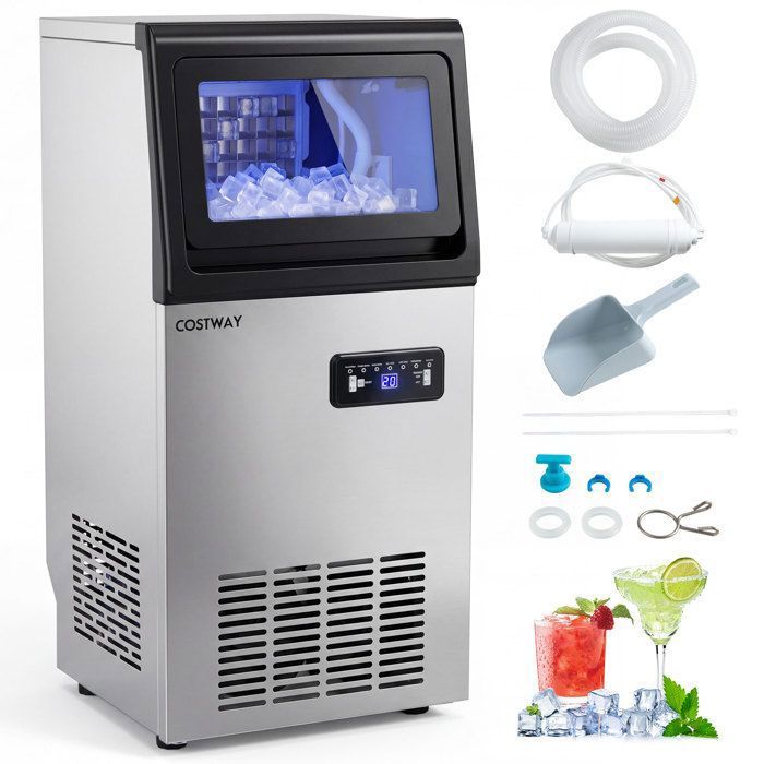 COSTWAY Machine à Glaçons professionnel 50kg/24h avec Affichage et Minuterie 36 Glaçons par 13 Min Filtre et Autonettoyant Argent