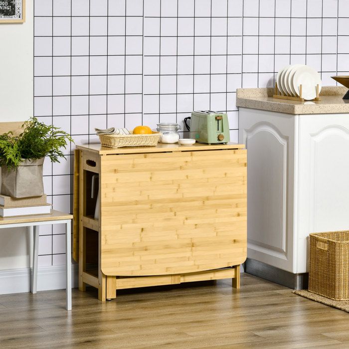Table De Cuisine Pliante Bambou Naturel Table A Manger Extensible FloraGrace Pour Cuisine Avec 2 Etagères 149 5x80x73 5cm