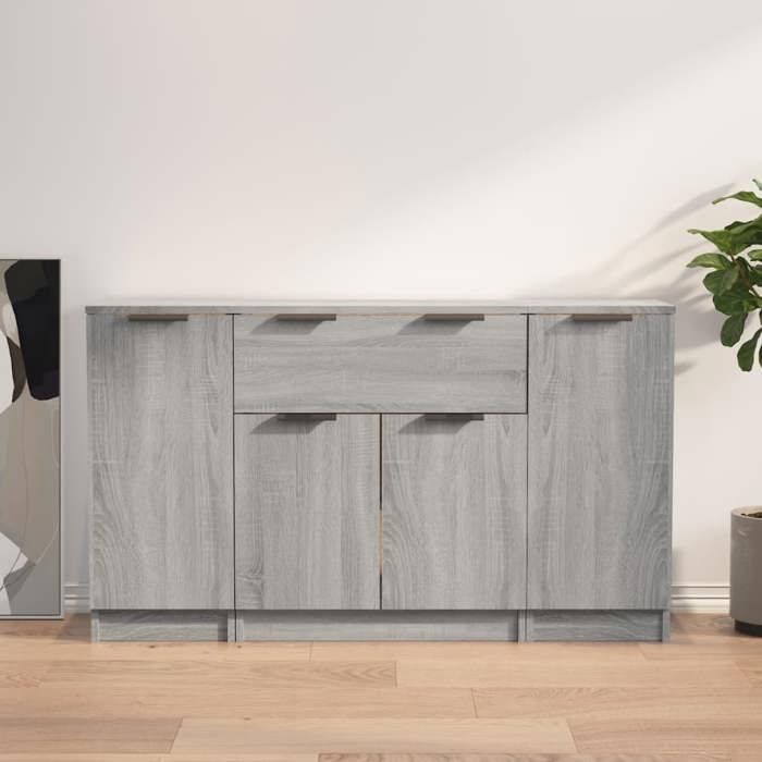 vidaXL Lot de 3 Buffets Sonoma Gris 30 x 30 x 70 cm en Bois d’Ingénierie avec 1 Porte et 1 Tiroir