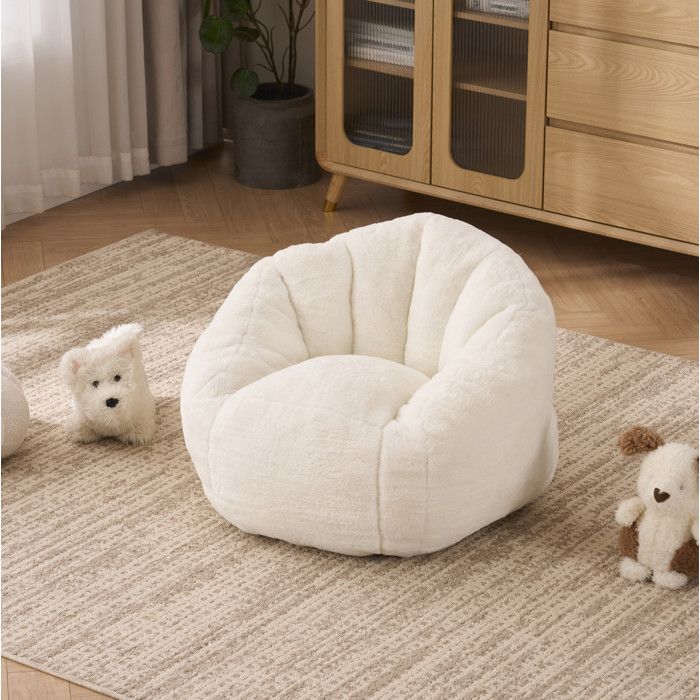 Fauteuil pouf enfant – Plush – Polyester – Beige – 75 x 70 x 52 cm