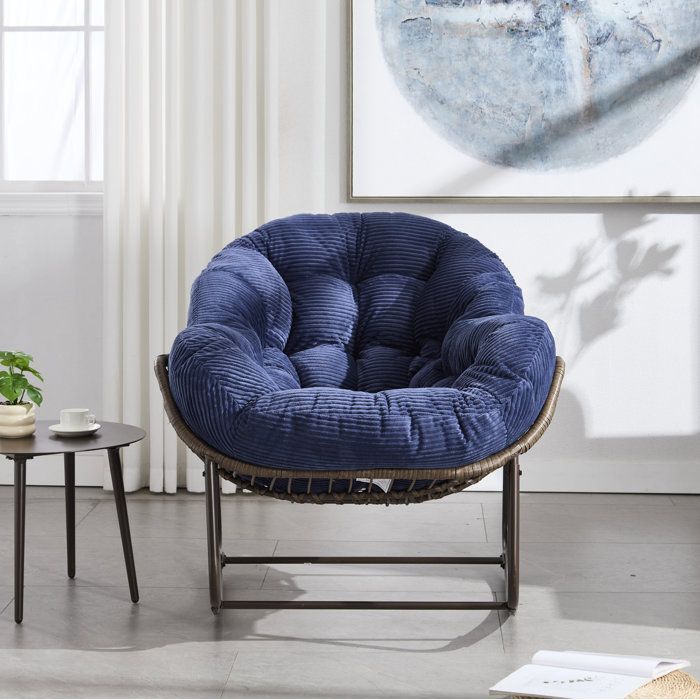 Fauteuil à bascule AESVAR en rotin synthétique coussin rembourré 106 x 90 x 78 cm bleu marine