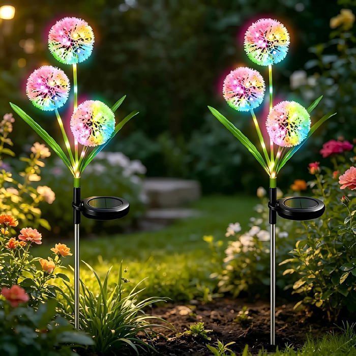 Lampes Solaires Extérieur Pissenlit 7 Couleurs Changeantes - LED Etanche pour Jardin Allée Patio Terrasse Décoration Fête