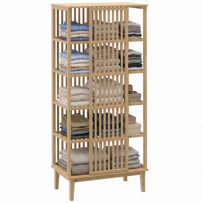 Armoire penderie - HOMCOM - 5 niveaux - porte coulissante design aéré à lattes - bambou - 80 x 47 3 x 175 cm - bois naturel Armoire penderie - HOMCOM - 5 niveaux - porte coulissante design aéré à lattes - bambou - 80 x 47 3 x 175 cm - bois naturel