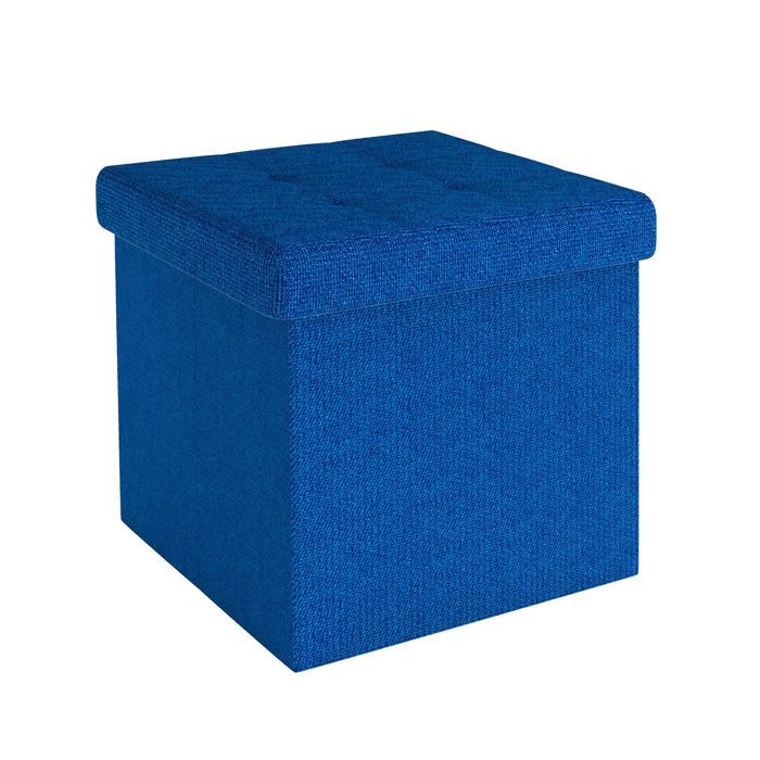 Pouf pliable coffre de rangement 30 x 30 x 30 cm bleu océan - tabouret cube repose-pieds et boîte en tissu avec couvercle