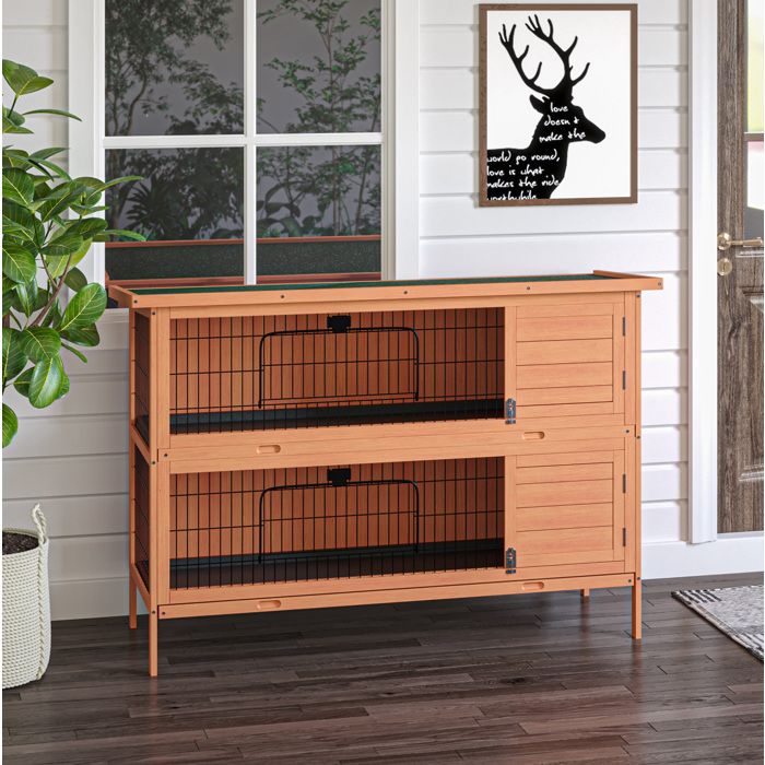 Clapier double étage AESVAR pour cobayes bois de sapin orange 136 4 x 50 x 93 cm