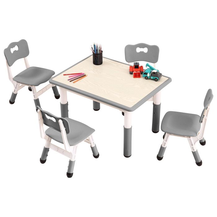 Table dActivité Enfant – Hauteur Ajustable 4 Chaises Incluses Surface Anti-taches Pieds Stables-Preschool Activity Desk