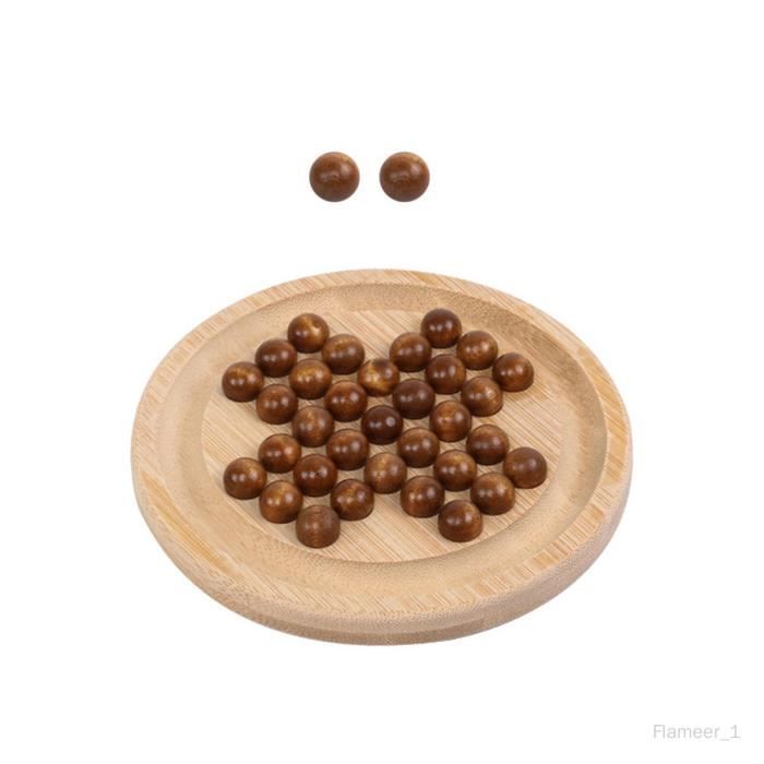Jeu de société solitaire en bois foncé de 30 cm de diamètre avec billes