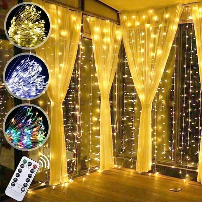 Kohree Guirlande Rideau Lumineux USB 3x3m 300 LEDs Blanc Chaud avec T/él/écommande Minuterie pour D/écoration de F/ête Mariage Anniversaire Chambre Terrasse