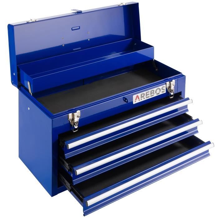 AREBOS Boîte à outils avec 3 tiroirs et 2 compartiments de rangement, Poignée de transport et fermetures à pression