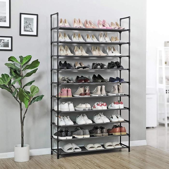 Armoire étagères à chaussures 10 couches Noir 100*30*176cm