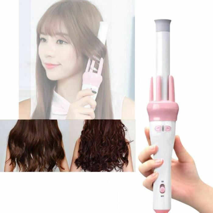  Fer &agrave; boucler automatique Boucleur Fer &agrave; Friser Cheveux Portable Chauffage Rapide Femme -Rose 