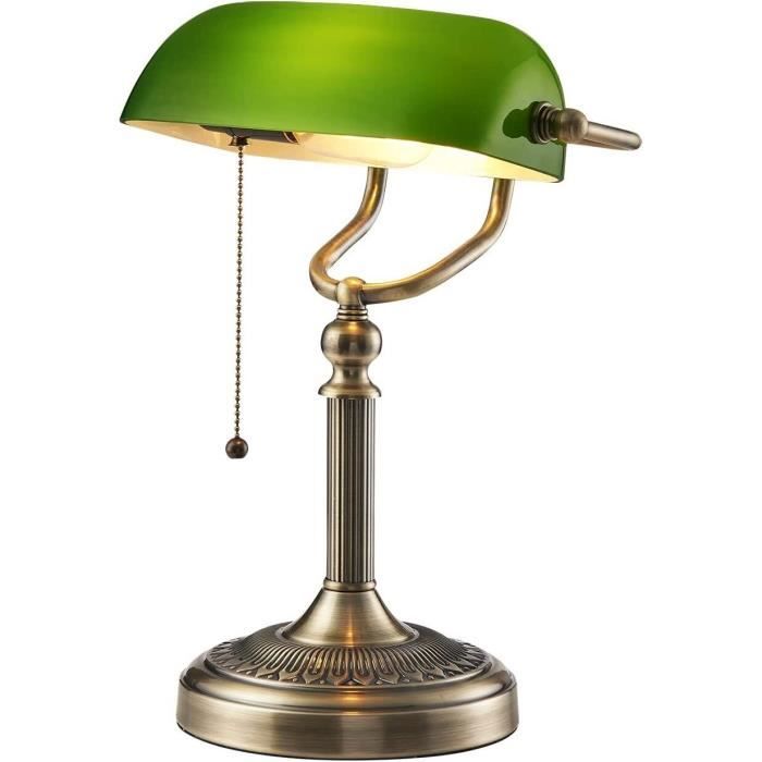 Bronze vert banquier lampe de bureau tirer chaîne interrupteur verre lumière satin laiton luminaire