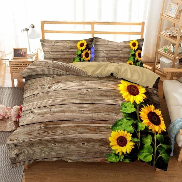 Housse De Couette 140x200 Cm – Imprimé Bois Rustique – Microfibre Douce – Zippée Avec Taie