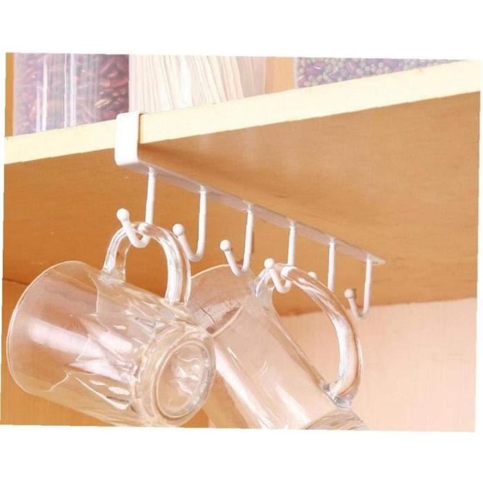 FOMANSH Porte-Tasses Sous Armoire 3 Supports 12 Crochets - Rangement Cuisine Noir - Gain De Place