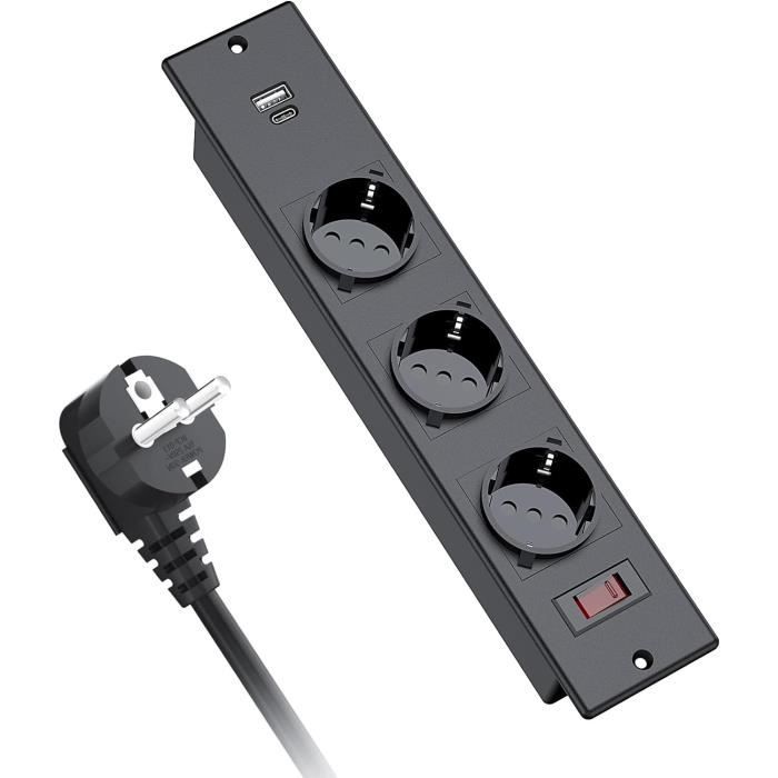 Multiprise encastrable - 3 prises + 2 USB - noir ou blanc - Vertikal