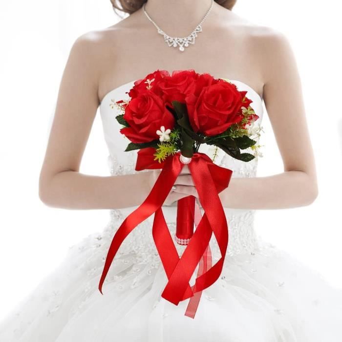 Beau Bouquet De Mariage, Rose Réaliste Faux Bouquets De Fleurs Rose ...