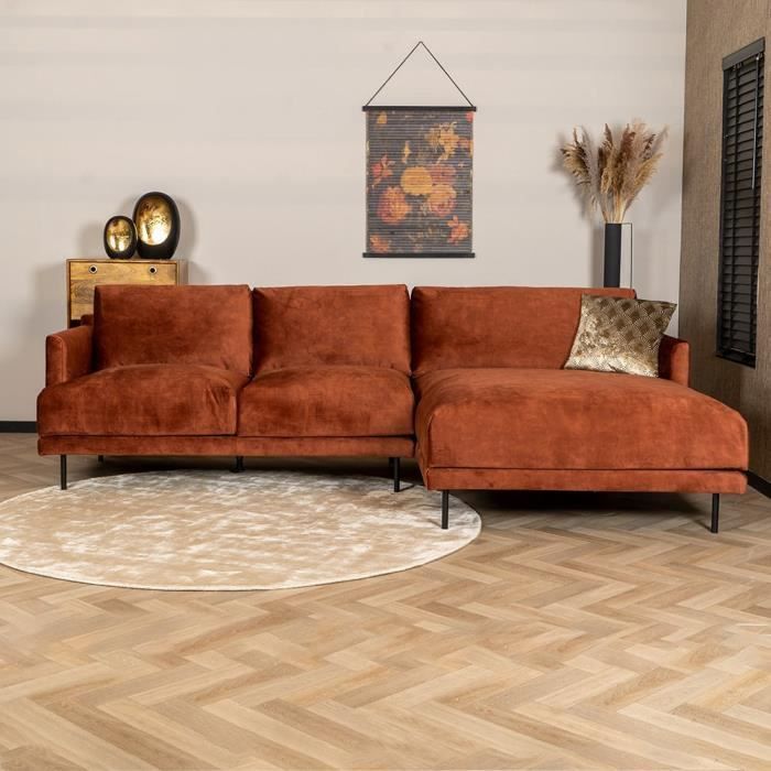 Livin24 Canapé dangle en velours Denver cuivre droit
