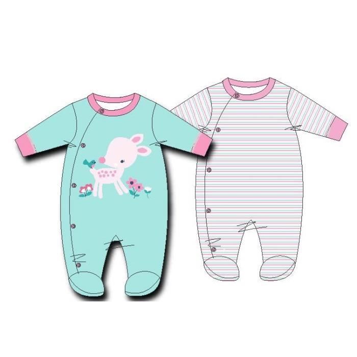 2 Pyjamas Grenouilleres Pour Bebe Fille Layette Cadeau De Naissance 0 3 Mois Cdiscount Pret A Porter