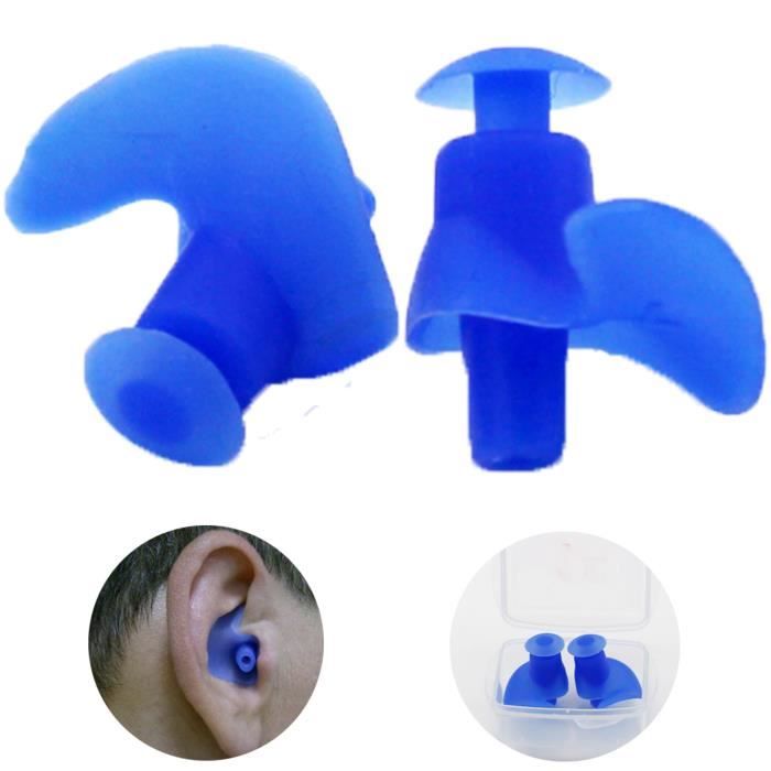 1 Paire silicone souple natation bouchon d'oreille imperméable à l'eau clip  nage écouteurs surf natation bouchons d'oreilles Bleu