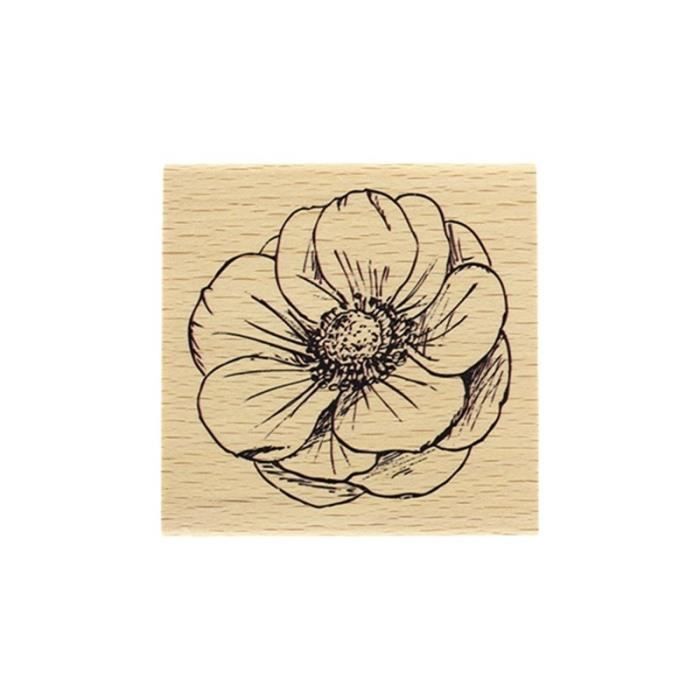 Tampon bois fleur esquissée 6 x 6 cm