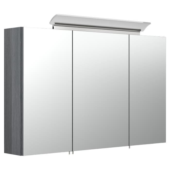 Armoire de toilette avec miroirs et Lampe LED acrylique 100cm Charbon