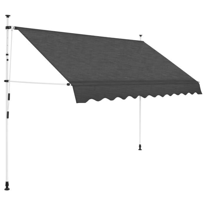 Auvent Rétractable Manuel 300 X 250 Cm - Store Terrasse, Balcon, Café - Inclinaison 5-35°, Toile Polyester - Gris Foncé