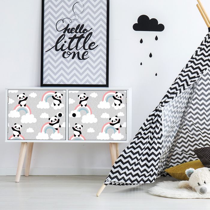 Sticker meuble enfant - Multicolore - Pandas et arcs-en-ciel - 40 x 60 cm - Vinyle - Décoration chambre