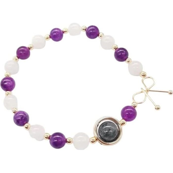 Bracelet En Améthyste Pour Femme - Cristal Violet, Réglable 19-24 Cm - Carte Positive Incluse - Cadeau Encouragement, Amitié - 7
