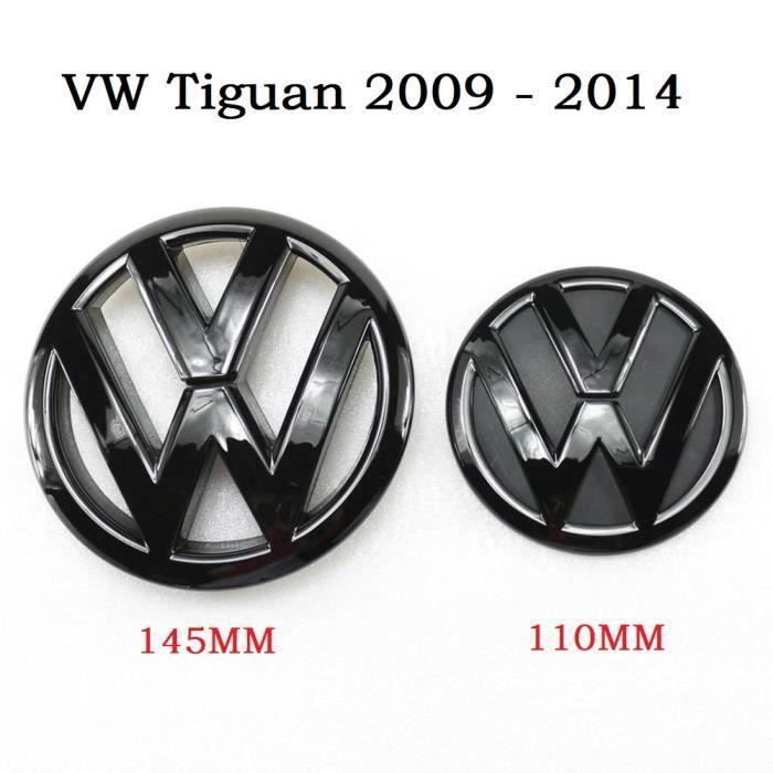 BEQ 2pcs Insigne logo emblème avant 145mm + arrière 110mm noir Brillant pour VW Volkswagen Tiguan 2009 à 2014