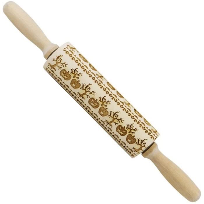 Rouleau à pâtisserie en bois gaufré avec motif cerf et élan, gravé, 3D pour la pâtisserie, les biscuits, les gaufres, les tartes