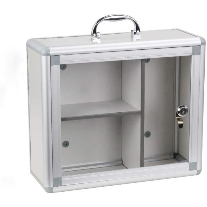Armoire à Pharmacie Murale DEUBA 3 Étagères - Acier Inox Verrouillable - Verre Sécurité Satiné - Rangement Médicaments Sécurisé