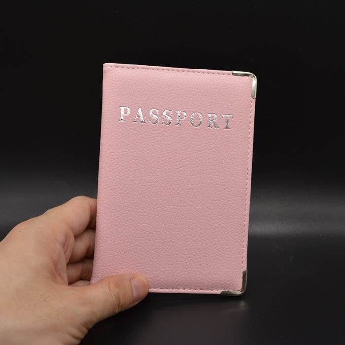 Rose Couverture de Passeport de voyage rose souple en cuir Pu, jolie Pochette pour documents